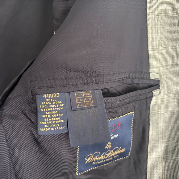 $1800 Brooks Brothers Checked Grey Wool Suit 40- 42, Pants 35 Made in Italy - Picture 15 of 16
